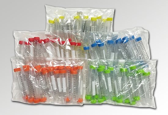 Picture of SpectraTube™ 15ml PP (17x118mm), Flat Rainbow Screw Cap, 50 Foam Rack