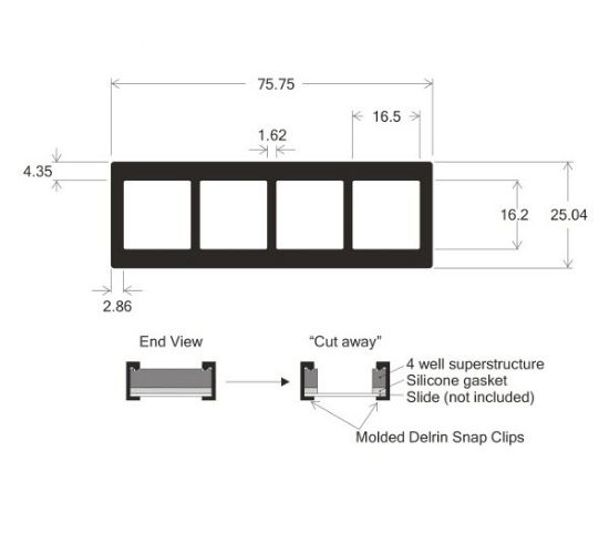 Picture of 4 Well ProPlate™ Slide Module / 16 X 16 mm, Delrin®️ Snap Clips