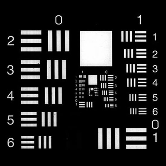 Picture of USAF Test Chart, Negative Image, Groups 2/1 to 9/3 on SS slide PS75N